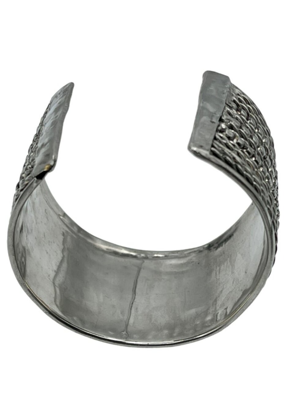 Cuff Bracelet Wide Silver Tone 7.25" Handmade Artisan Heavy Vintage 1970s BOHO - Picture 6 of 10